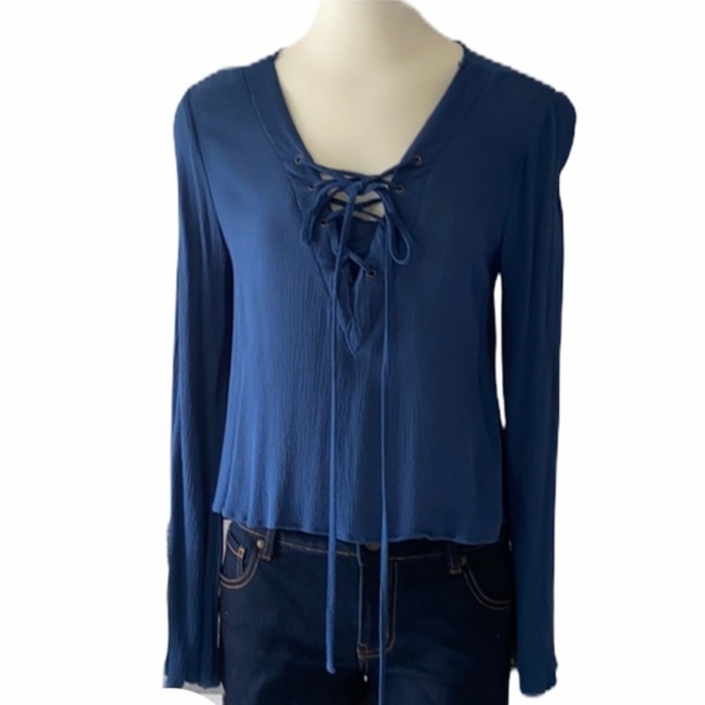 Blu-Pepper Vintage Long Sleeve Top Lace Up SZ-S